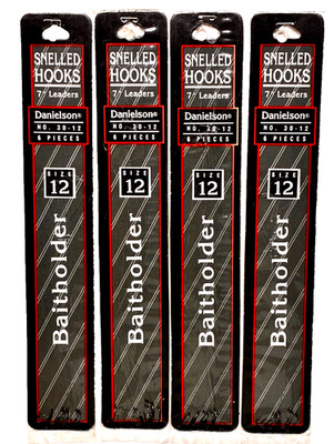 4 PACKS Danielson Snelled Baitholder Hook Size 12 Bronze 6 Count Package