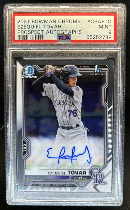 2021 Bowman Chrome Ezequiel Tovar Auto 1st Prospect #CPA-ETO Rockies PSA 9