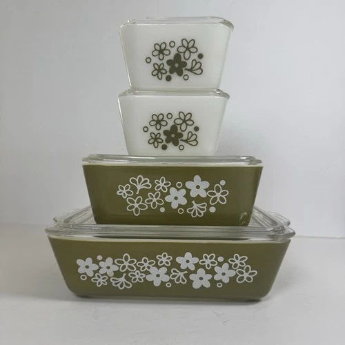 Vintage Pyrex Crazy Daisy Spring Blossom 8 Pc Refrigerator Dish Set 501 502 503