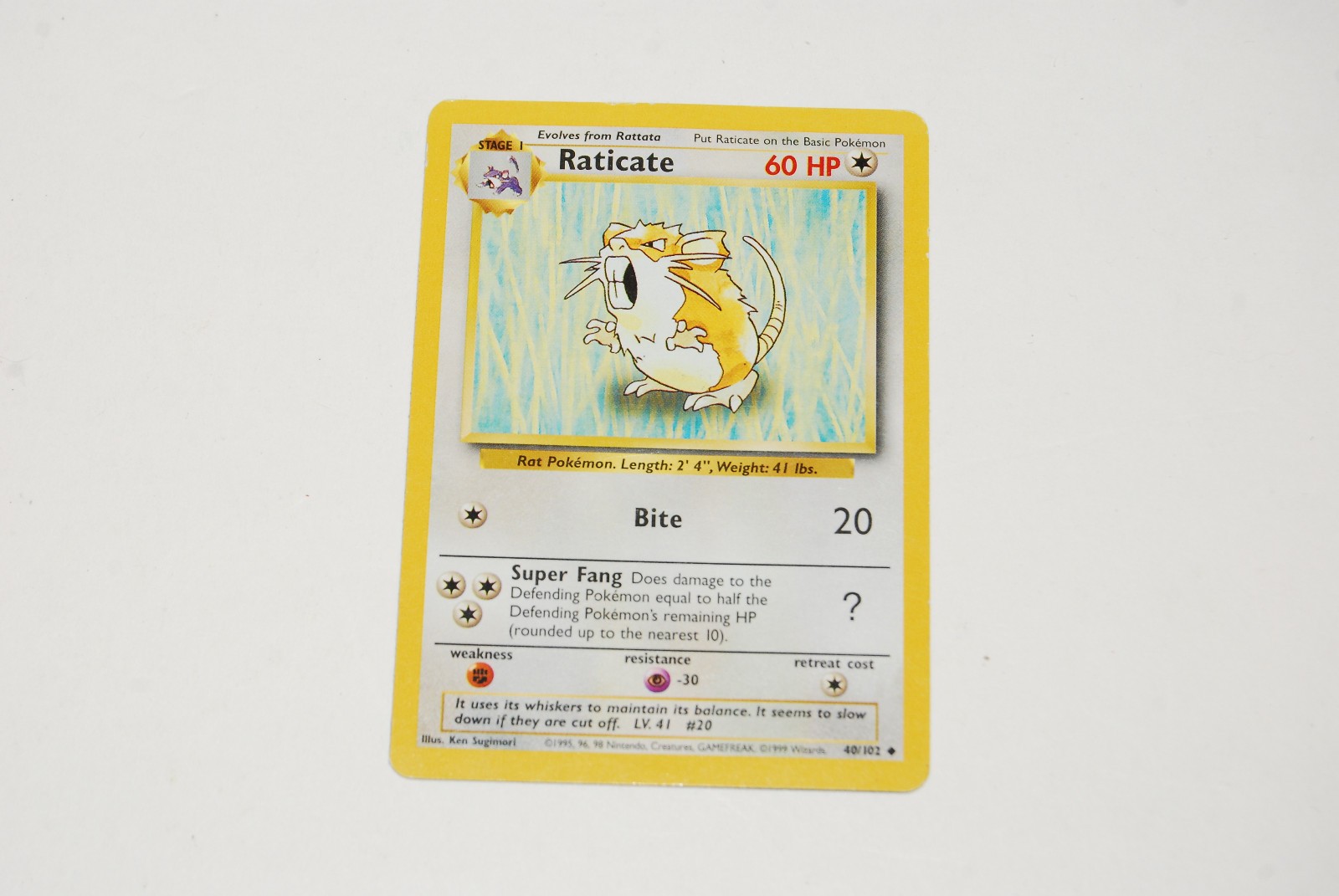 RATICATE 40/102 Regular Non Holo 1999 Base Set Pokemon Card - LP