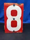Vintage Porcelain Enamel Industrial Number 8 Sign American Valve Enameling 8x5