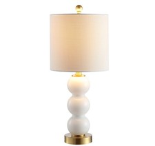 21" White/Brass Gold Glass Table Lamp for Bedroom and Living Room, White Line...