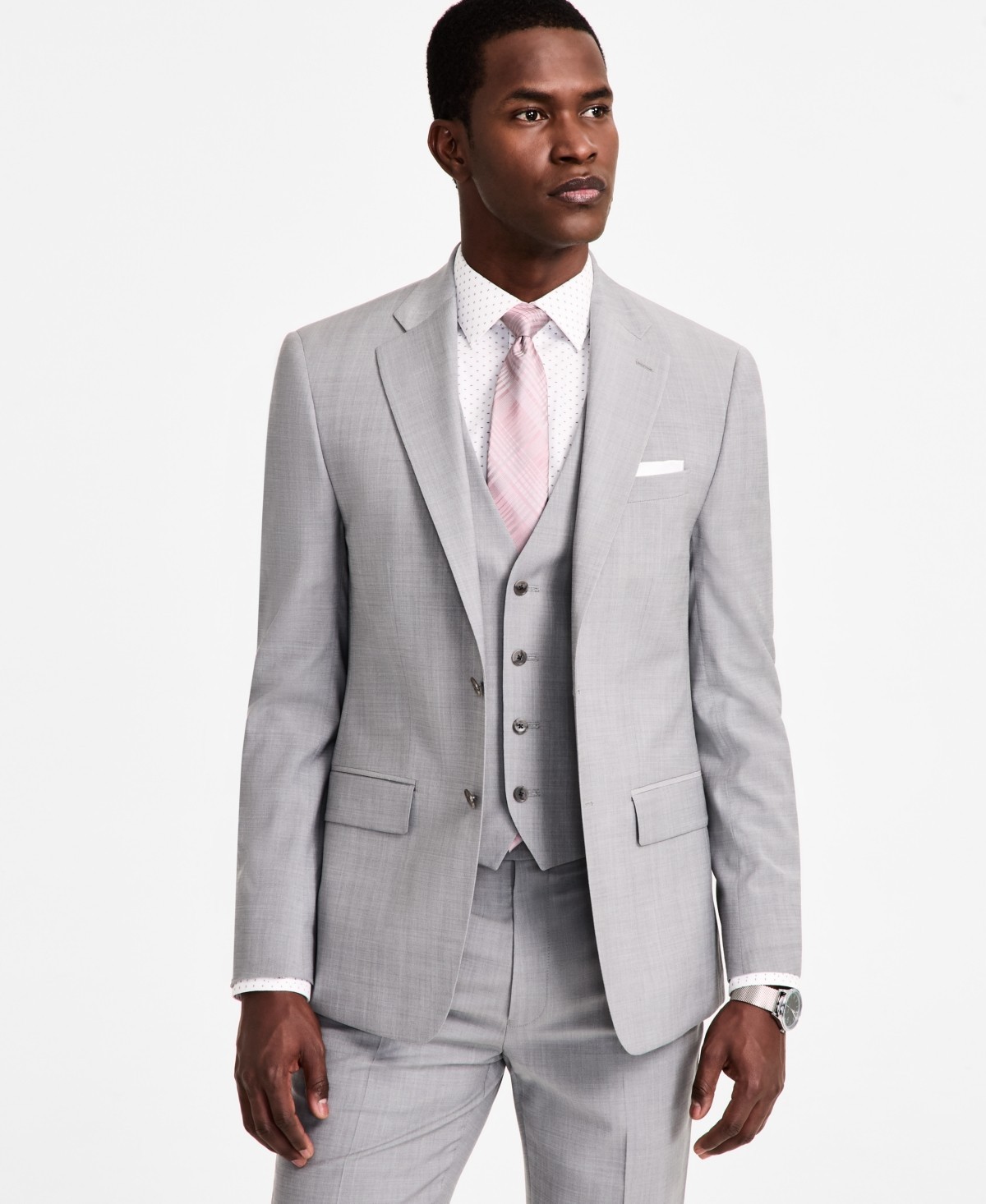 Calvin Klein Mens Slim fit Suit Jacket Blazer 42 R Light Grey Solid Stretch