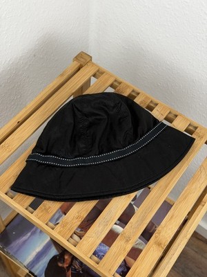 Prada Black Bucket Hat Size S Striped Ribbon Band Logo Designer