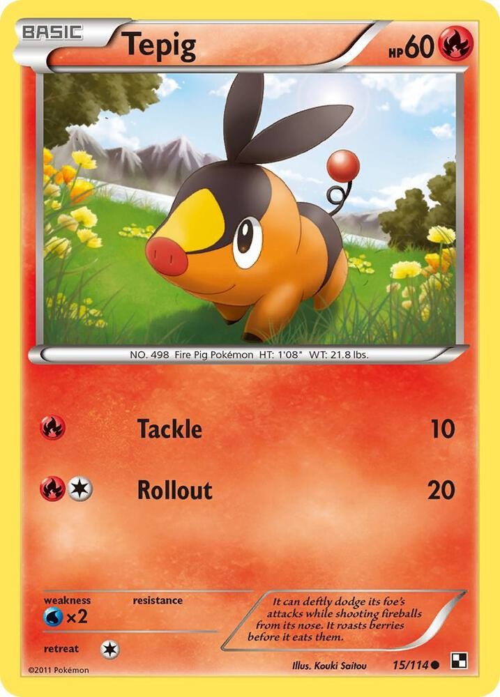Tepig 15 #15/114 Black And White Common Pokemon TCG HP