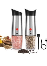 Gravity Electric Salt And Pepper Shaker Mill (Black Button) USB NEW KITCHEN