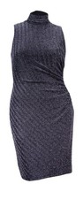 Lauren Ralph Lauren Women's Metallic Mockneck Ruch Dress (6, Black/Silver)