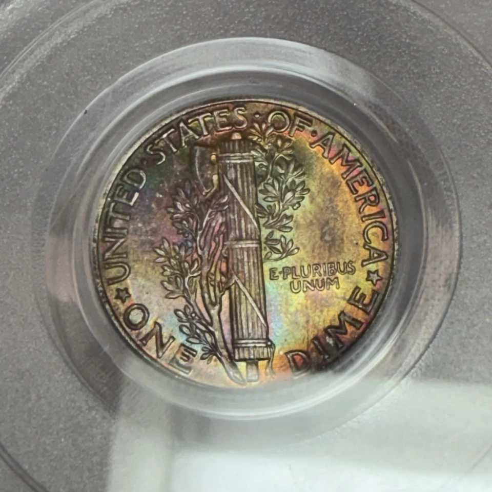 1938 MS64 FB - Silver Mercury Dime *RAINBOW TONING* Video Attached - Image 2 of 4