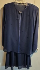Patra Women’s Navy Crepe Tiered Chiffon Dress w/Sheer Pearl Jacket~Sz 12P