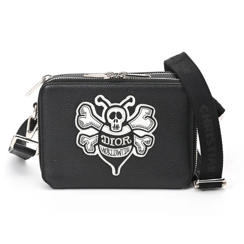 Dior x Stussy Pochette Zip avec Sangle Sac Messenger Cuir Noir Article Occasion TOMI 0