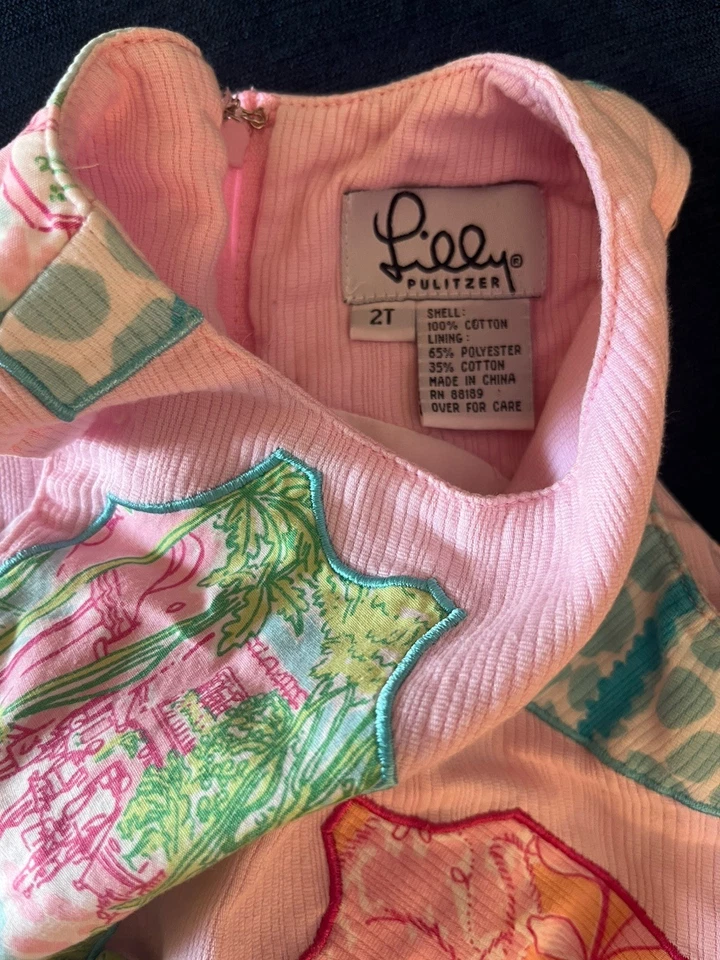 Винтажный Lilly Pulitzer классический Shift платье Shift On Shifts закат розовый банты 2T - Изображение 2 из 4