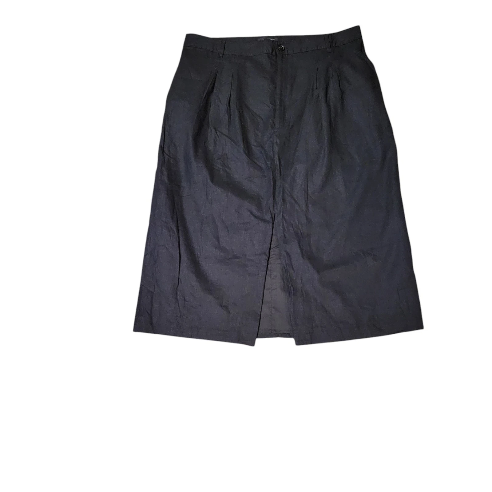 Banana Republic Midi Skirt Black Linen NWT 16 Tall A Line Front Slit Office
