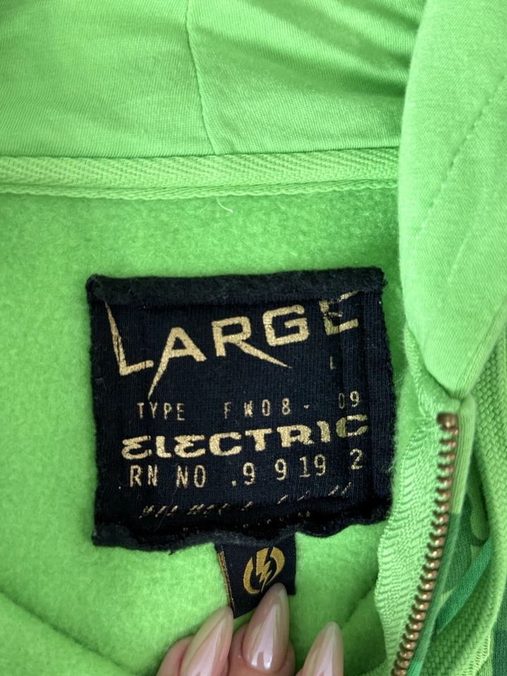 Sudadera con Capucha Electric Visual Verde a Cuadros Cremallera Completa Grande De Colección Y2K Foto 4 de 4