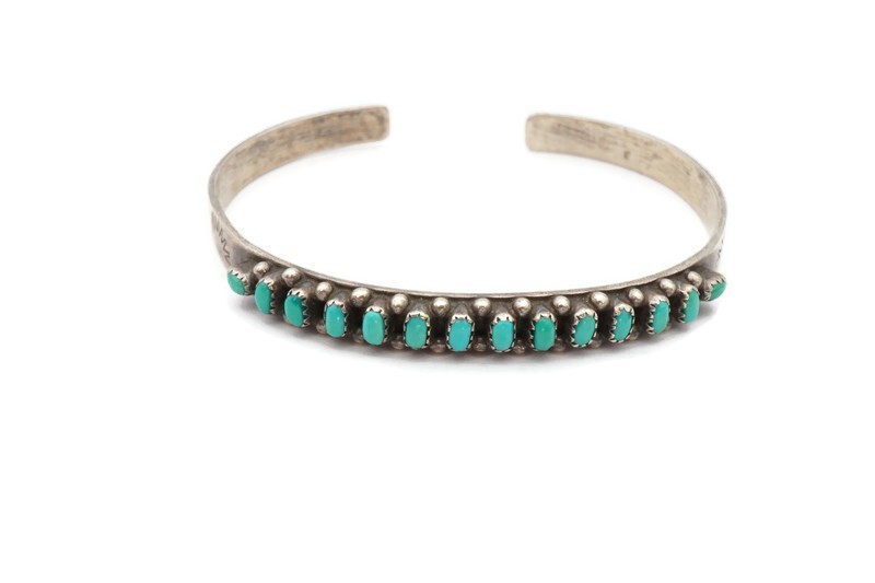 Native American Zuni sterling silver cuff bracelet set with turquoise stone