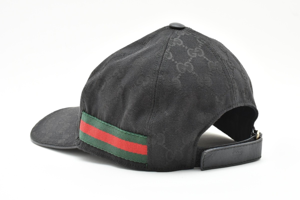 GUCCI GG Sherry Line Canvas Base Ball Cap Hat Black w/ Box B2068