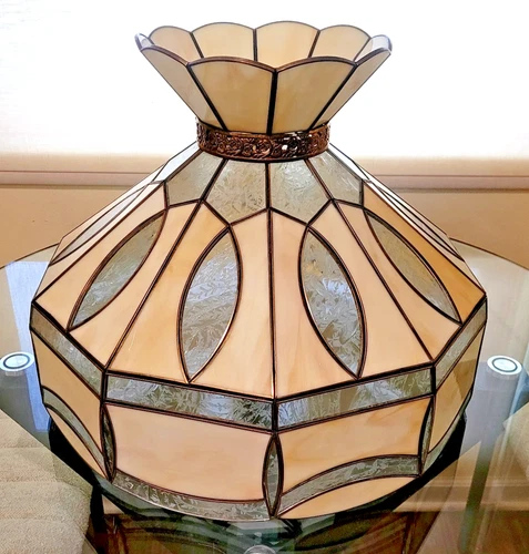16" Vintage Tiffany Hanging Stained Glass Lamp Light Fixture Chandelier Swag