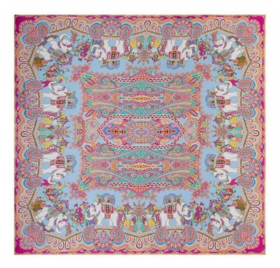 ROECKL Elephant Parade Silk 140x140 Tuch Multi Ciel hellblau pink Neu