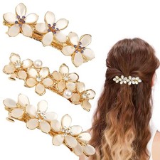 3 PCS Flower Hair Clips for Women Vintage Rhinestone Opal Hair Barrettes Flow...