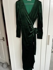 Glamorous Wrap Velvet Dress Size 12 Maxi green long sleeve party cruise prom
