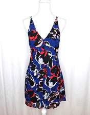 PINCH A-Line Halter Dress Royal Blue Abstracts Floral Print Sz Small New W/ Flaw