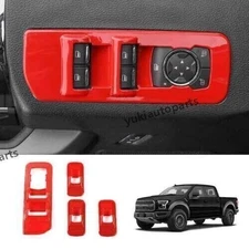 Red Inner Glass Window Lifting Panel Decoration Fit For Ford F150 F~150 2015~20
