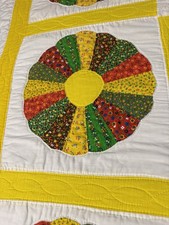 Full Patchwork Quilt Handmade Yellow Dresden plate 80x94