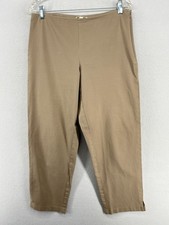 EILEEN FISHER Pants M Stretch Organic Cotton Twill Tapered Ankle Side Zip Brown