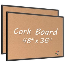 Board2by 2-Pack Cork Board Bulletin Board 48 x 36, Black Aluminium Framed 4x3...
