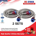 2Pcs 3/8" Universal 3ft Hose Stainless Steel Braided Fuel Line Kit w/Clamp 1526