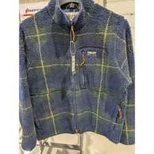 Alpine Design Mens M Sherpa Fleece Jacket Dark Green Navy Plaid Full Zip