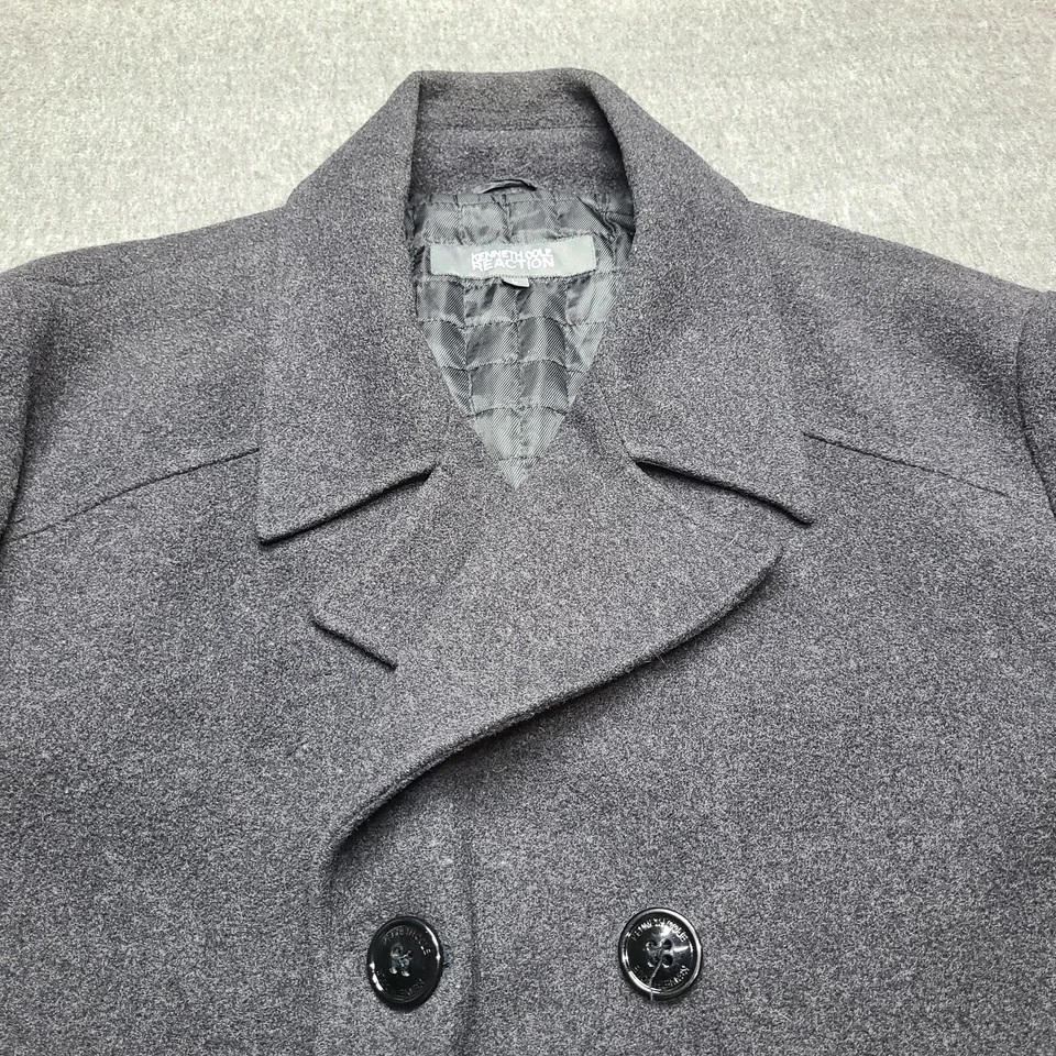 Kenneth Cole Reaction Coat Mens Large Gray Peacoat Double Breasted Wool Blend - Image 4 of 4
