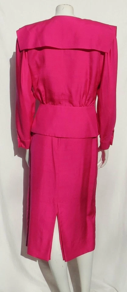 Vtg 80s JOANIE CHAR Hot Pink 100% Silk Jacket + Skirt Suit Set US XS 2 4 (tag 6) - Image 2 of 4