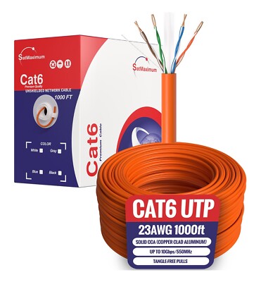 CAT6 1000ft Orange UTP Solid Ethernet Cable 23AWG RJ45 LAN Network Bulk Wire