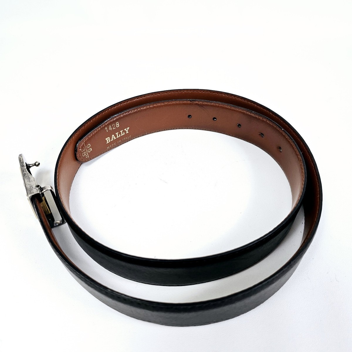 Bally Mens Belt Size 95/38 Black Brown Italian Leather Adjustable