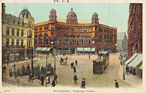 Birmingham England ~ Straßenbahnzentrum ~ getönte Foto-Postkarte um 1900