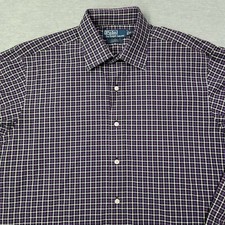 Polo Ralph Lauren Shirt Mens Large 16.5 Black Purple Plaid Curham Button Up