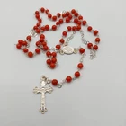 ROSARY Natural red Coral, Beads 5mm, Handmade and silver.