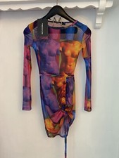 Plt Multi Body Print Mesh Ruched Skirt Bodycon Dress Bnwt Uk 4