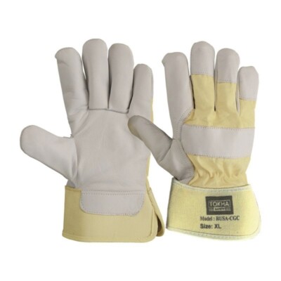 Yellow Canvas Rigger Gloves with Genuine Cow Grain Leather Palm Size 10 / XL