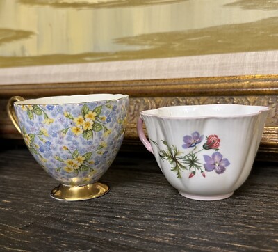 Vtg Shelley Lot - England Bone China Wildflowers Primrose 2 Tea Cup #13668 13589
