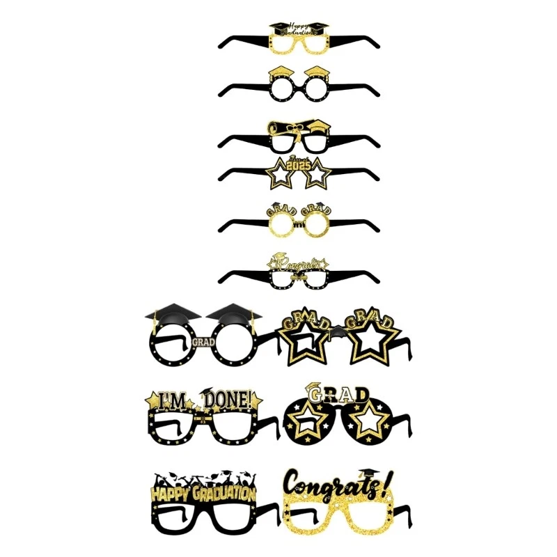6Pcs Unique Black And Gold Graduation Glasses Photo Property For Parties 2025
