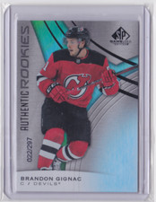 2019-20 UD SP GAME-USED AUTHENTIC ROOKIES 22/297 BRANDON GIGNAC #112 N.J. DEVILS