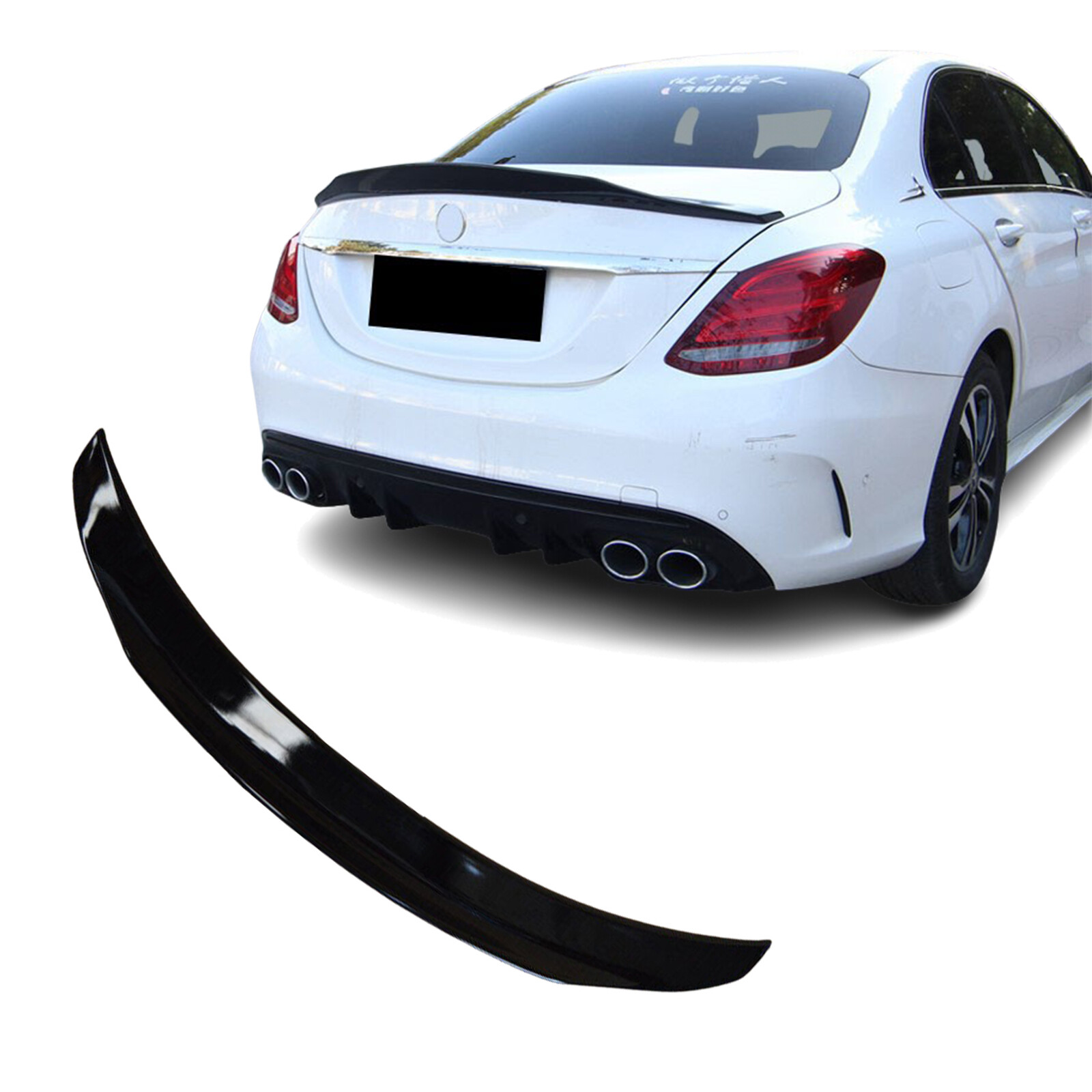 Spoiler posteriore adatto per Mercedes W205, Classe C, High Kick, Nero Lucido, au