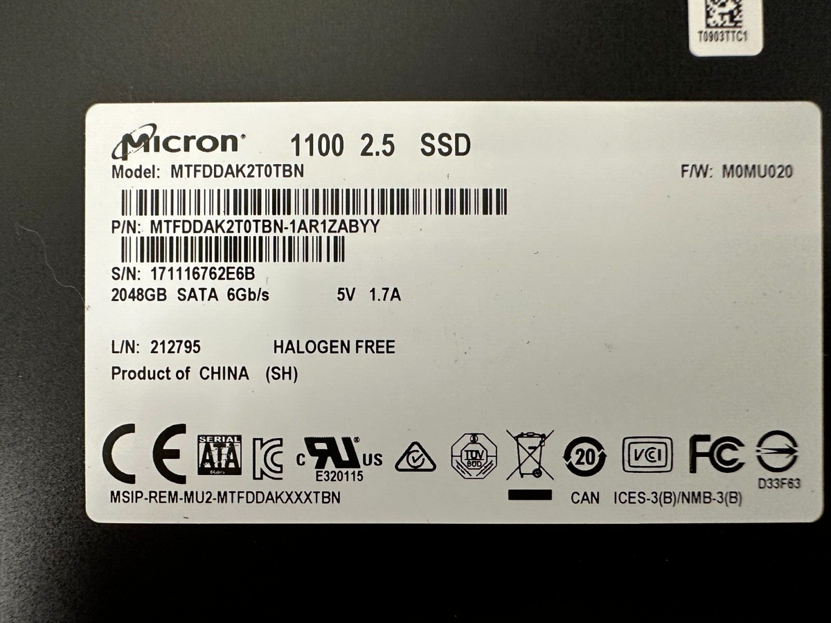Micron 1100 2TB 2048GB 2.5 SATA SSD MTFDDAK2T0TBN Solid State