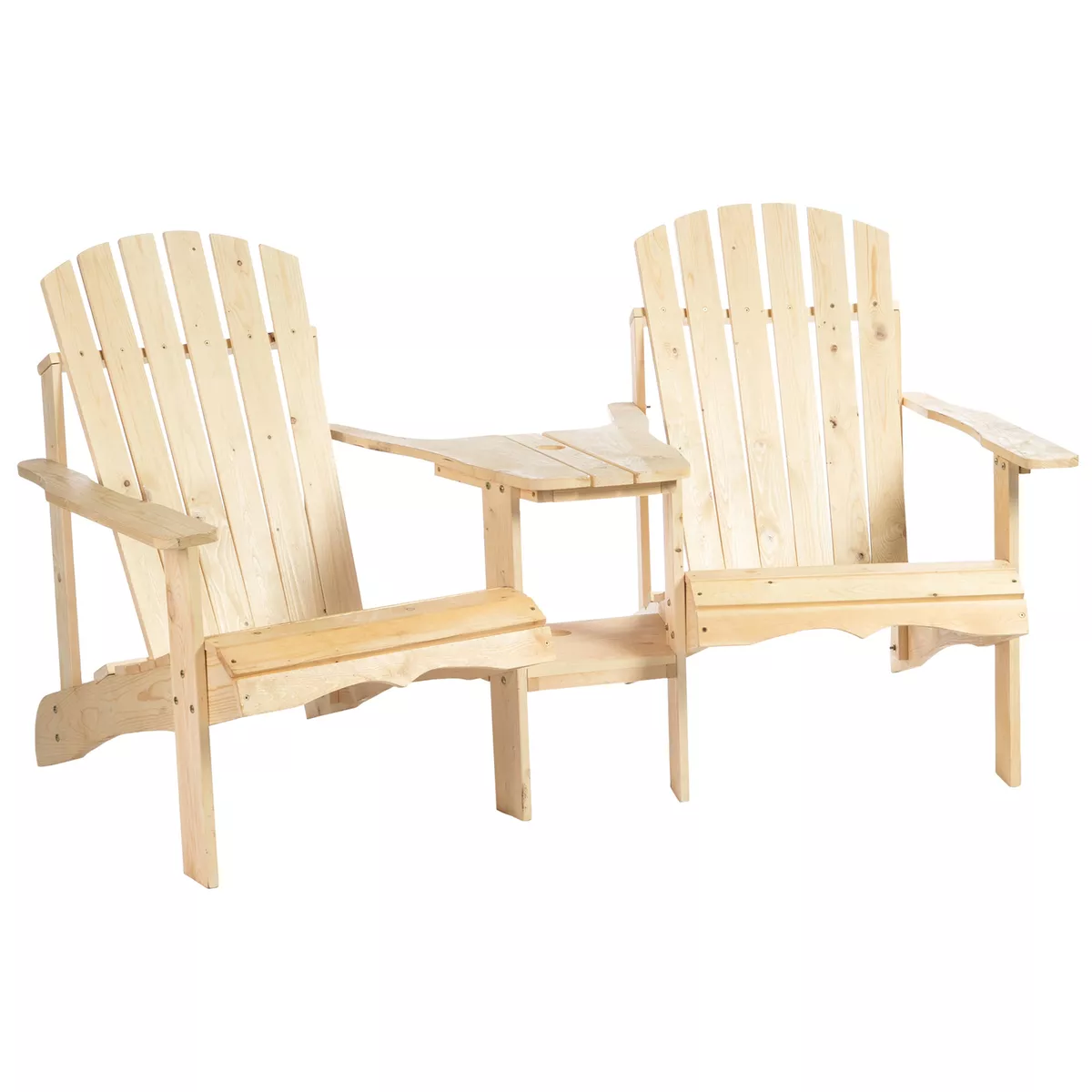 Outsunny Wooden Outdoor Double Adirondack Chair w Center Table Umbrella Hole