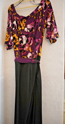 Susan Graver Women 2XP Purple Floral Knit Belted Off The Shoulder Jumpsuit