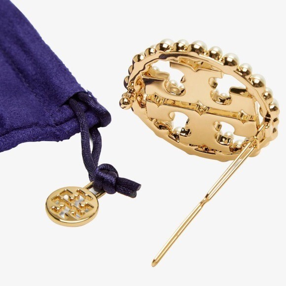NWT TORY BURCH Double T pearl-embellished hairpin Authentic  display picture 1