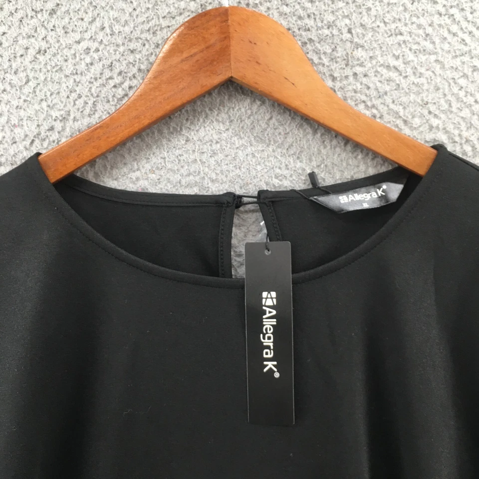 Allegra K 层叠衬衫上衣女式 XL 黑色郁金香短袖休闲新品 — 第 2/4 张图片