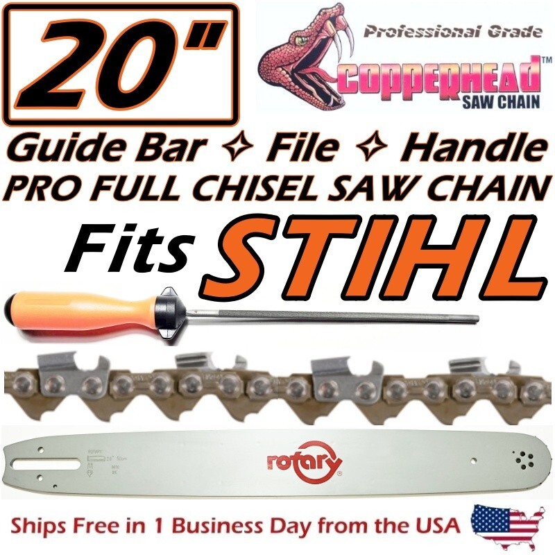 COPPERHEAD 20" BAR, PRO CHISEL SAW CHAIN, FILE FOR STIHL MS260 MS290 ...