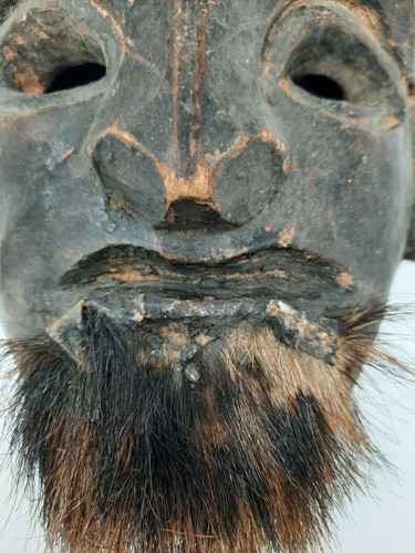 Vecchia maschera viso vintage fatta a mano unica in legno da collezione decorativa NH5420 - Foto 4 di 12